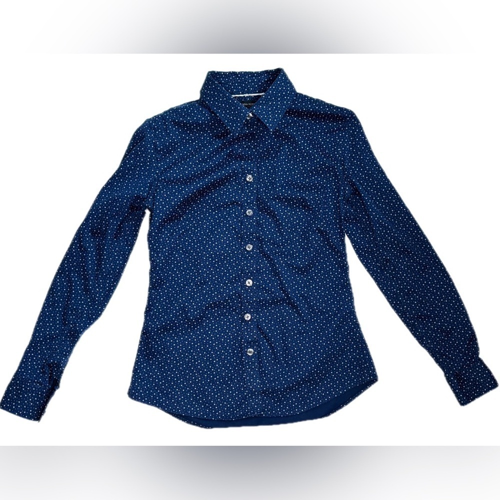 Banana Republic Navy Blue Heart Button Down Shirt 4P Petite 4 Preppy Whimsical